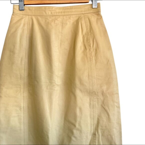 AMATI TAN CREAM LEATHER MIDI PENCIL SKIRT WOMENS VINTAGE 5 / 6 24” - Picture 4 of 7